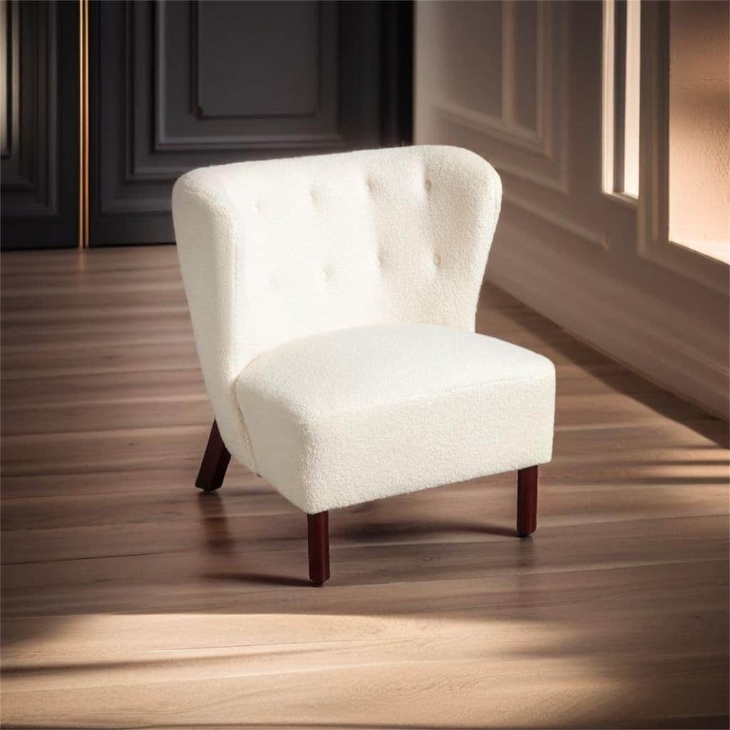 Upholstered Armless Chair Lambskin Sherpa Single Sofa Chair with Wooden Legs