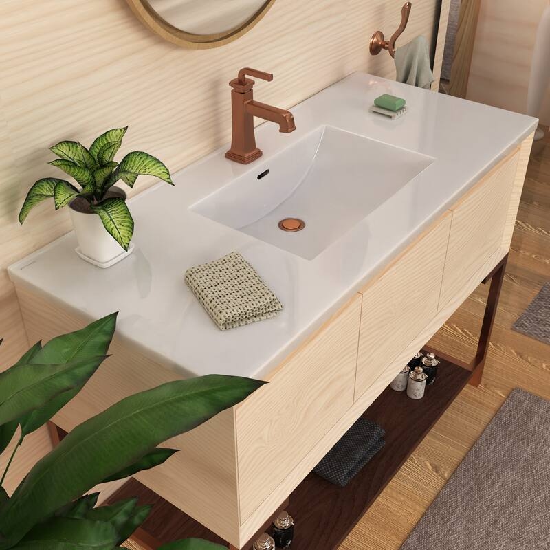Countertop Vanity Sink with Integrated Rectangular Bowl