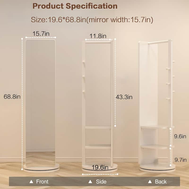Versatile Full Length Mirror with Integrated Coat Rack for Home Spaces - White