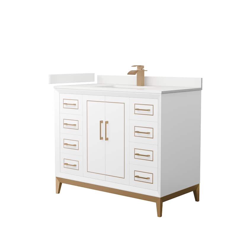 Marlena 42-inch Single Vanity, Quartz Top - White, Bronze Trim, White Quartz Top
