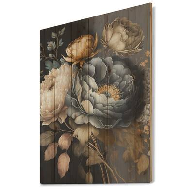 Designart 'Blue Blooming Bouquet III' Floral Bouquet Wood Wall Art - Natural Pine Wood