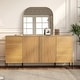 preview thumbnail 1 of 5, WAMPAT Wooden Reeded Baby Dresser For Bedroom, 61" 4-Door Cabinet For Kids, Mid Century Modern Closet Storage Organizer Oak