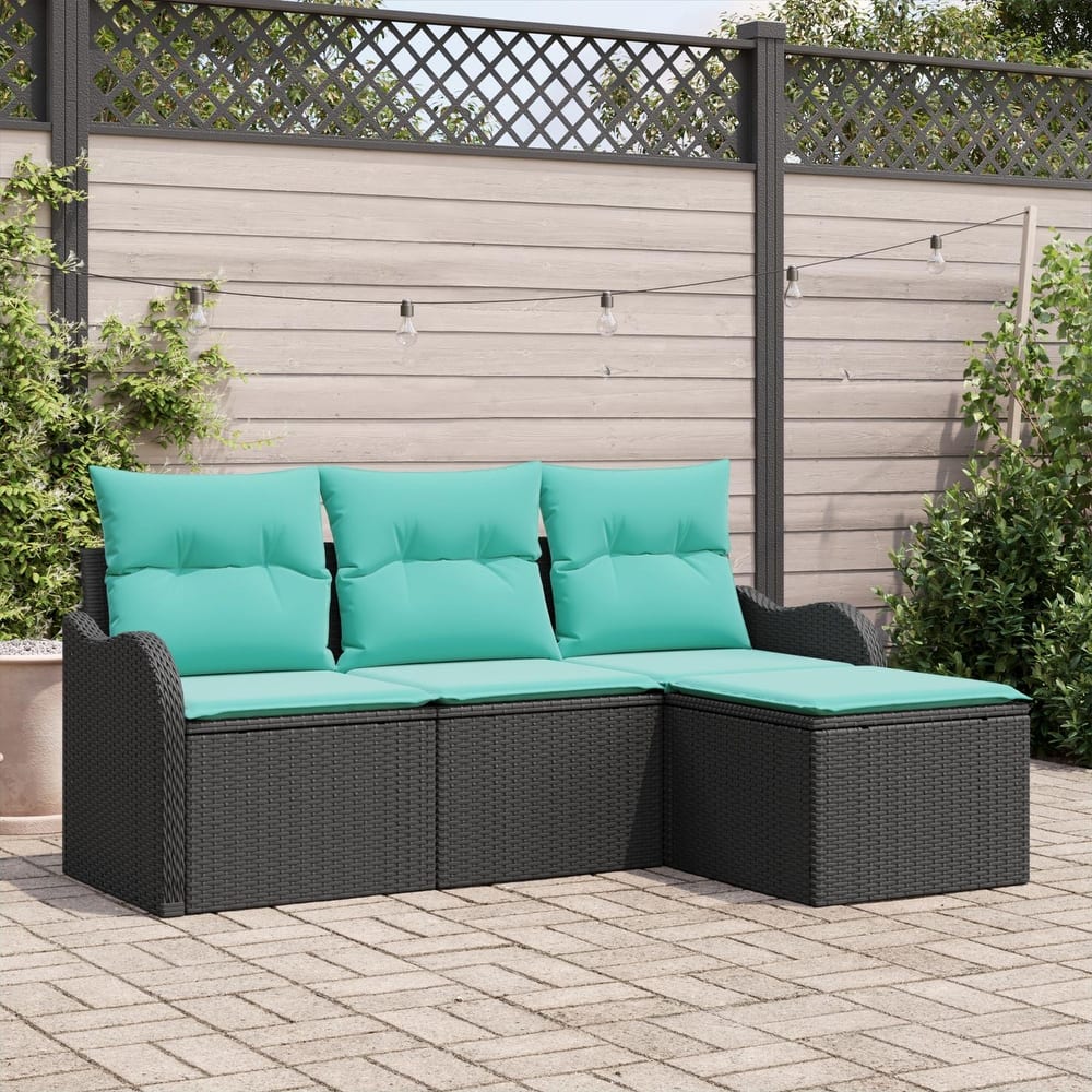 vidaXL 4 Garden Sofa Set with Cushions Black/Brown/Grey Synthetic Rattan - 69.3 x 24.4 x 27.2