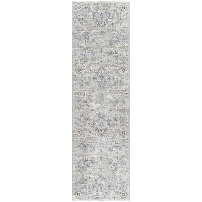 Hunza Updated Traditional Medallion Area Rug - Grey/Blue - 2' 2" x 7' 9"