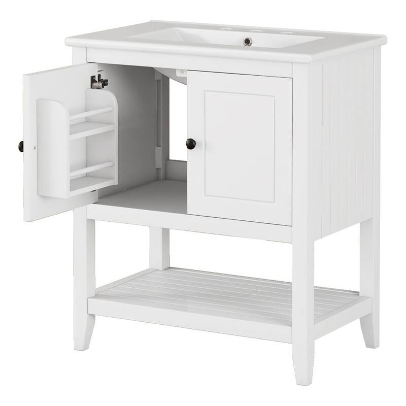 30" White Modern Sleek Bathroom Vanity