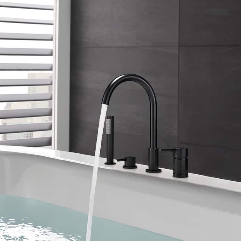 Solid Brass Widespread 2-Handle Deck Mounted Roman Tub Faucet with Diverter and Handshower