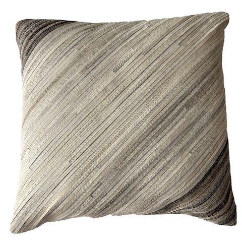 Remi Genuine Cowhide Stripped Home Decor Accent Throw Pillow Ivory/Brown/Grey 20x20