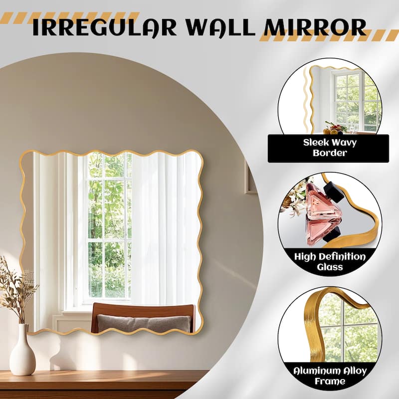 Rectangle Metal Framed Irregular Wavy Wall Mirror