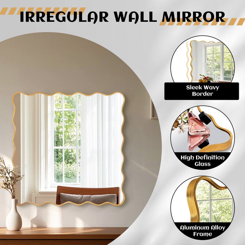 Rectangle Metal Framed Wavy Wall Mirror