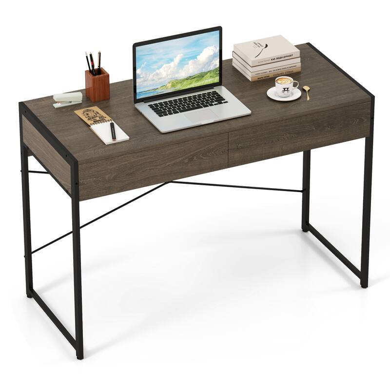 Computer Desk with 2 Drawers 44 Inch Home Office Desk with Metal Frame
