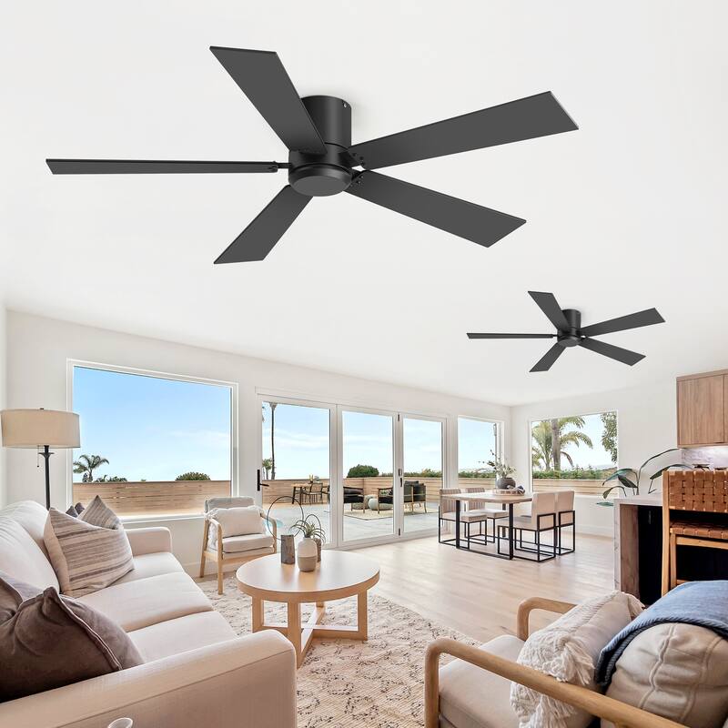 2 Set 42-inch Flush Mount Ceiling Fan No Light with Remote(5 Reversible Blades)