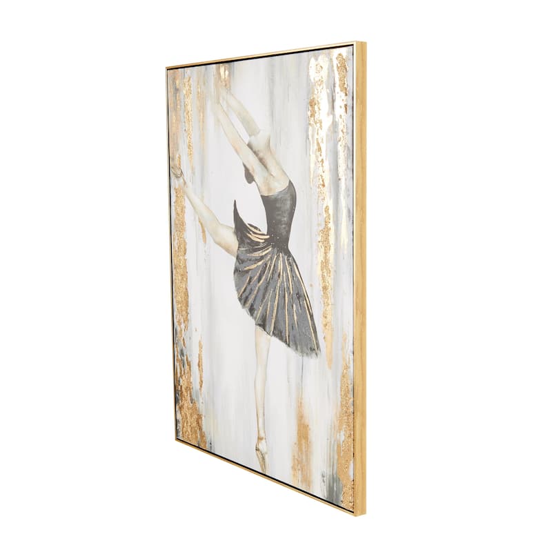 Canvas Dancer Ballet Living Room Framed Wall Art with Black and Gold Foil Accents - Gold - Roche River Decor