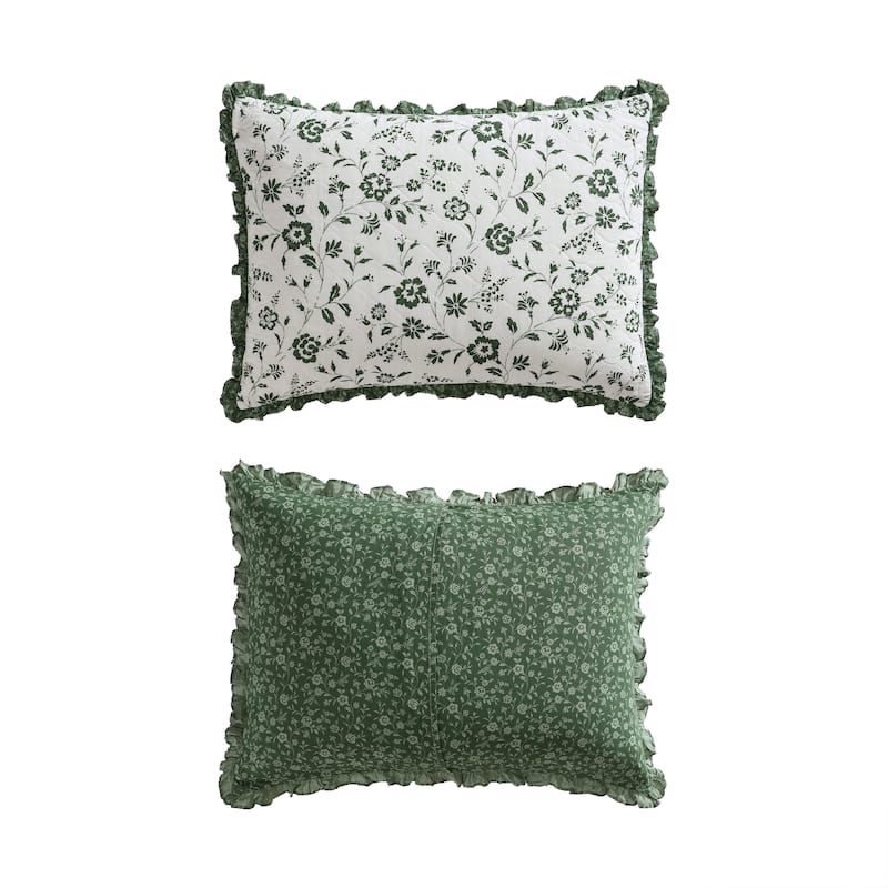 Laura Ashley Miranda Cotton Reversible Green Quilt Set