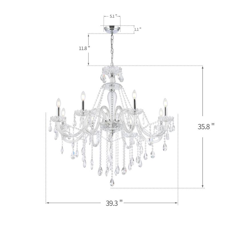 8 - Light Omni Smoke/Clear Crystal Chandelier French Style Adjustable Raindrop