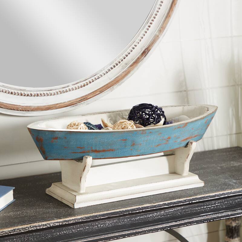 Blue Wooden Sail Boat Decorative Sculpture