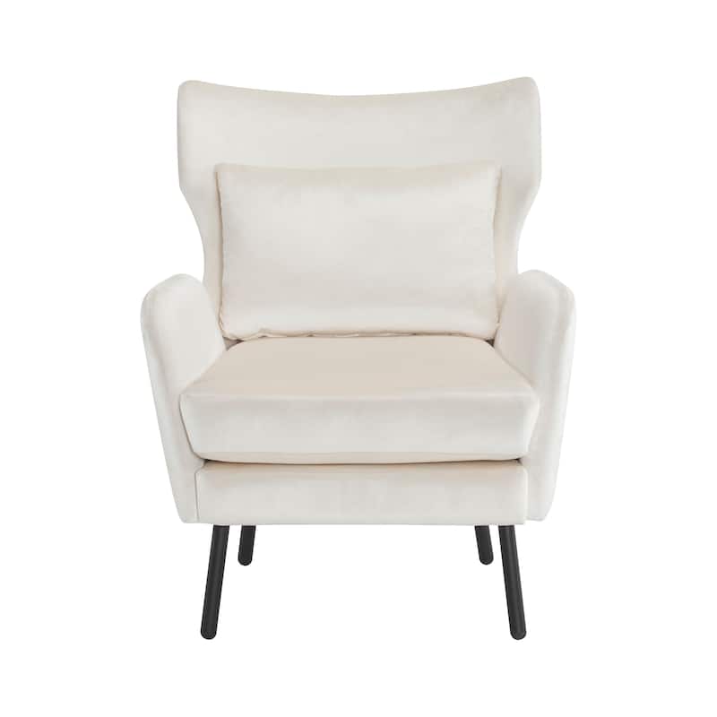 Modern 32" Upholstered Wing Back Velvet Accent Chair with Metal Legs and Pillow