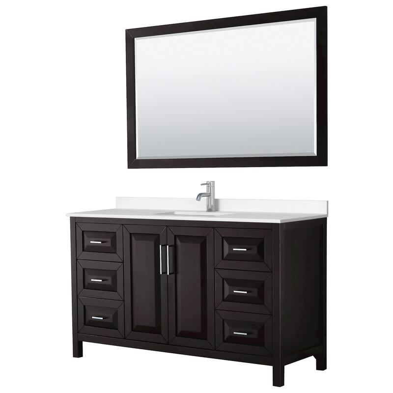 Wyndham Collection WCV252560S-QTZ-UNSM58 Daria 60" Free Standing - Dark Espresso / White Quartz Top / Polished Chrome