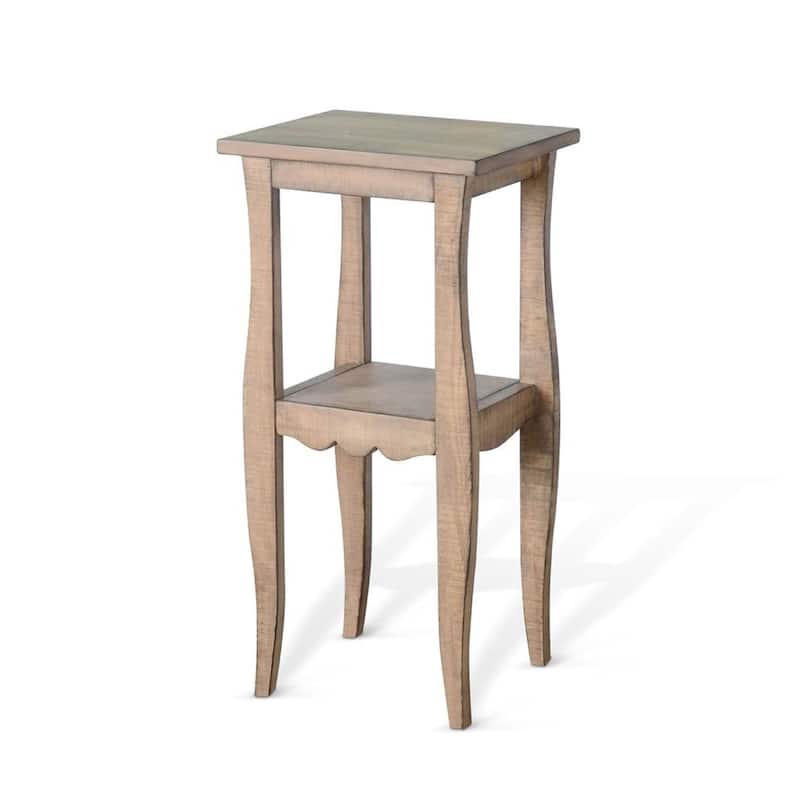 Zela Small Side End Table w Shelf and Curved Legs, Natural Brown, 11x14 Top