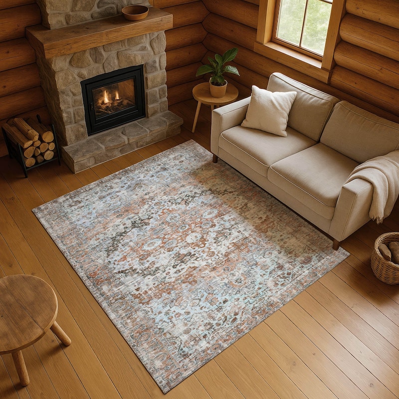 Premium Washable Super Soft Traditional Vintage Mayfield Rug - Paprika - 8' x 10'