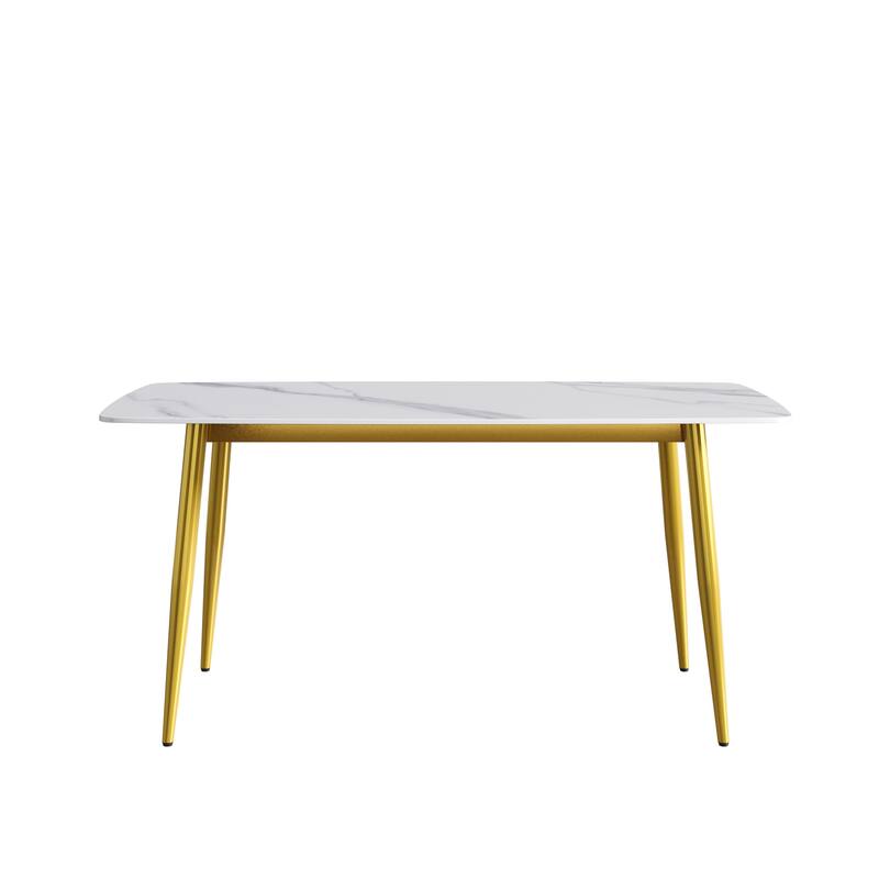 71"Modern White Dining Table for 6, Sintered Stone Tabletop Kitchen Table