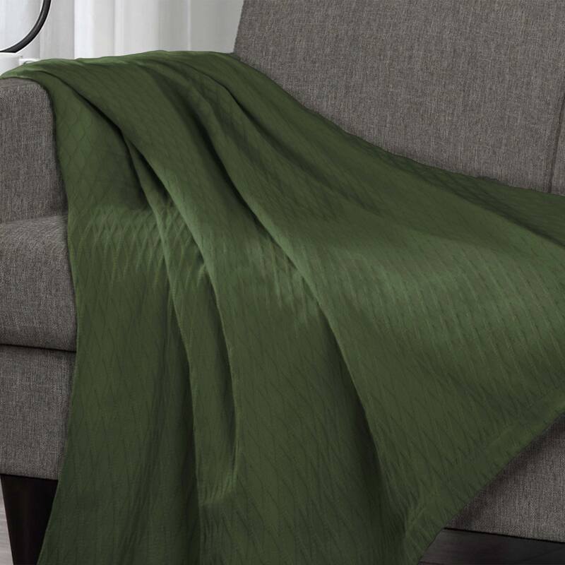 Diamond Weave All-Season Bedding Cotton Blanket by Superior - Full - Queen - Forest Green