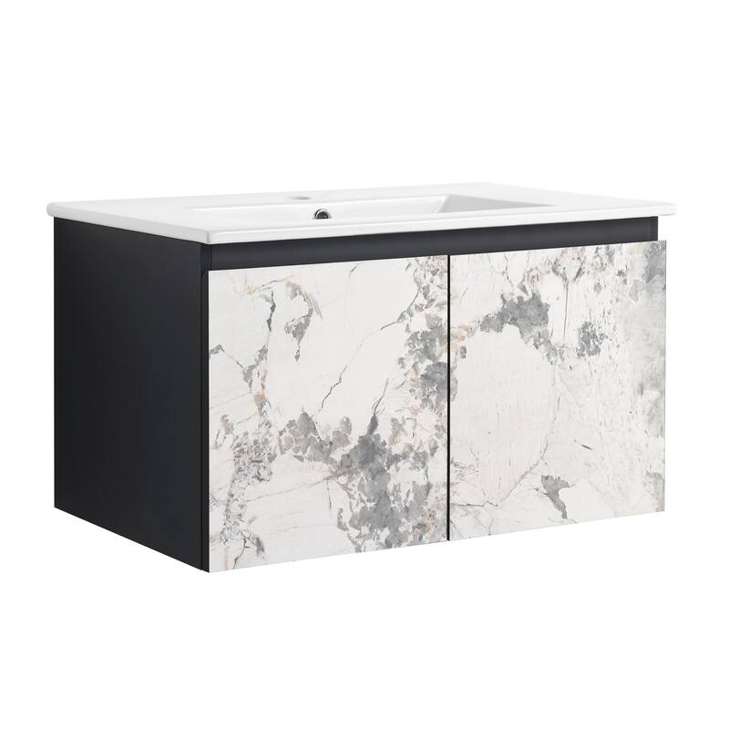 30" Floating Wall-Mounted Bathroom Vanity with Soft-Close Door Hinges, Ceramic Sink & Ample Storage