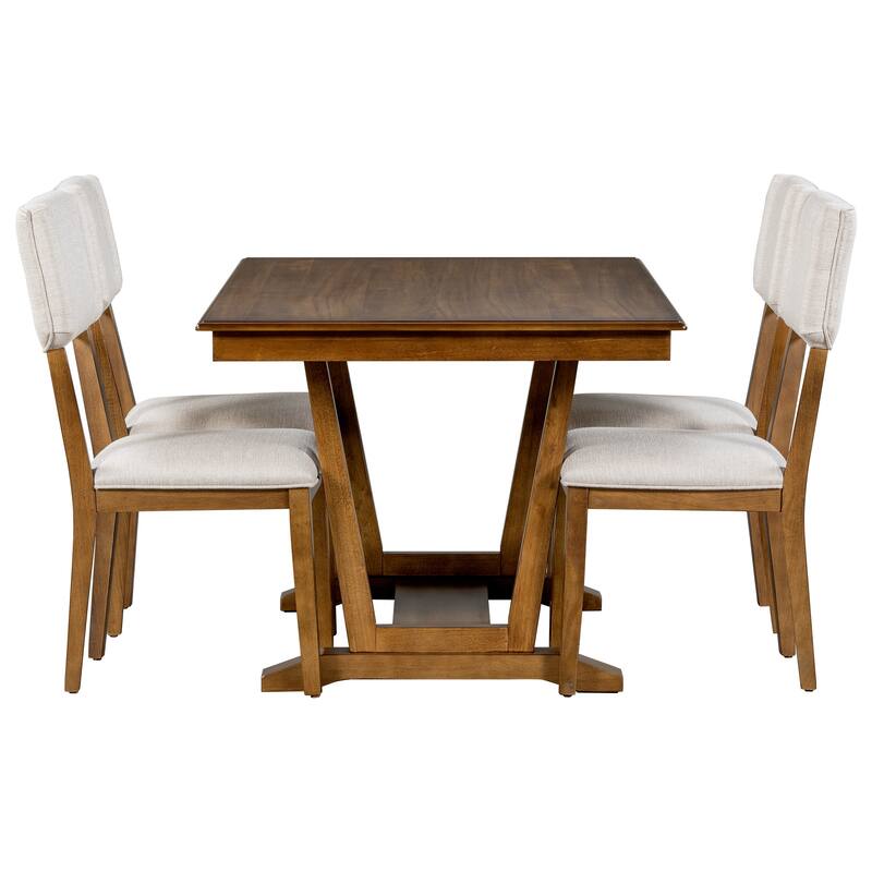 5Piece Dining Table Set with 4 Upholstered Chairs, 59Inch Rectangular
