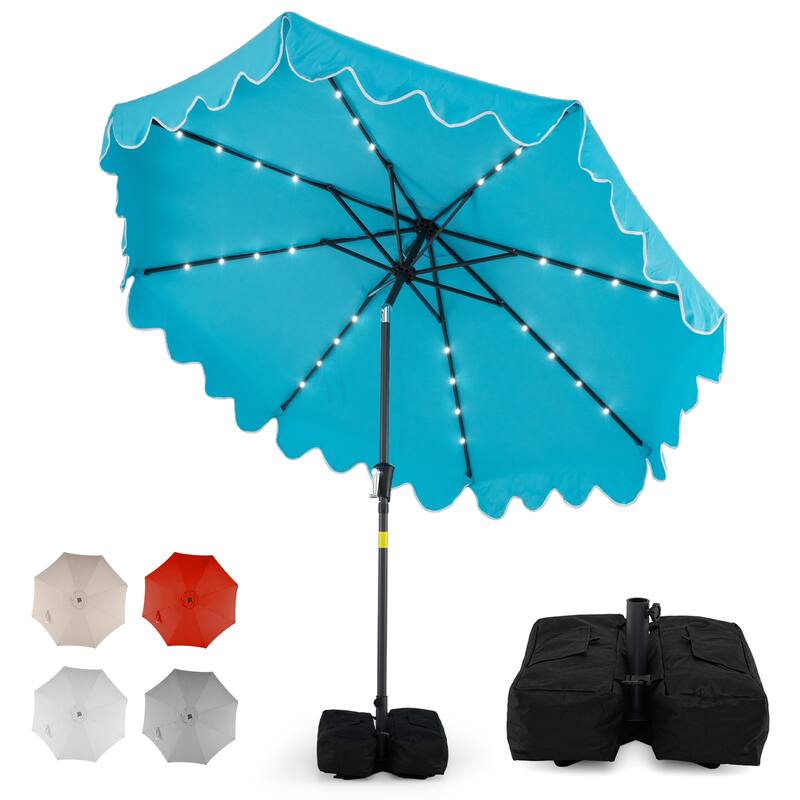 Gymax 9 FT Outdoor Patio Umbrella w/32 Solar LED Lights & Weighted