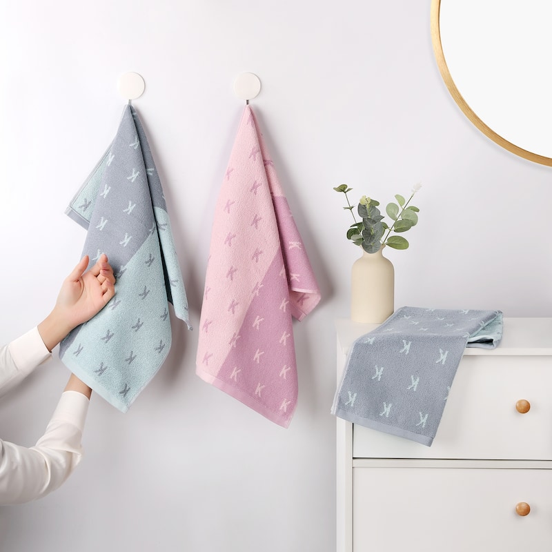 Letter Patterns Cotton Hand Towels, Comfortable Soft Absorbent, Daily Wash Essentials Decorative Bathroom - Blue - 4 Pack