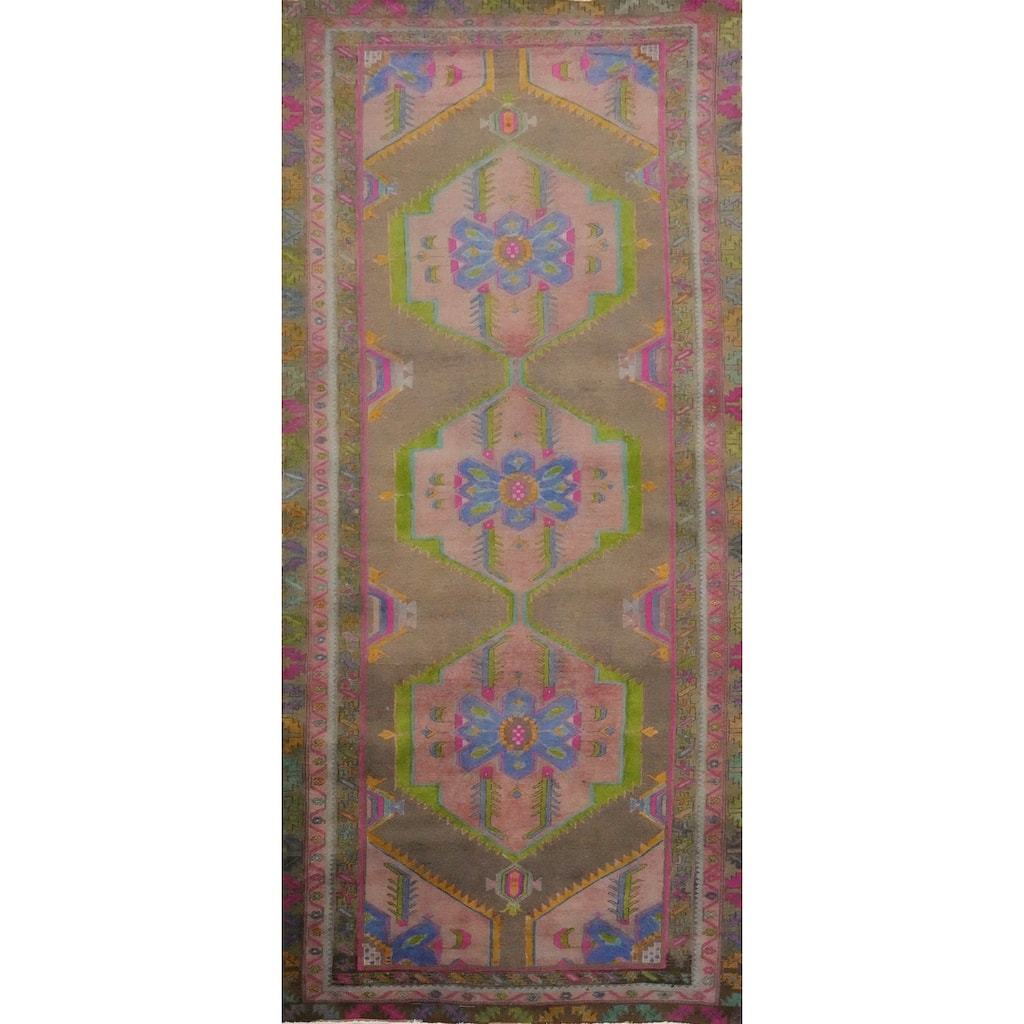 Hand Knotted Oriental 100% Wool Carpet Traditional Tribal Greys & Charcoal Meshkin Runner Rug - 10' 3'' X 4' 2''
