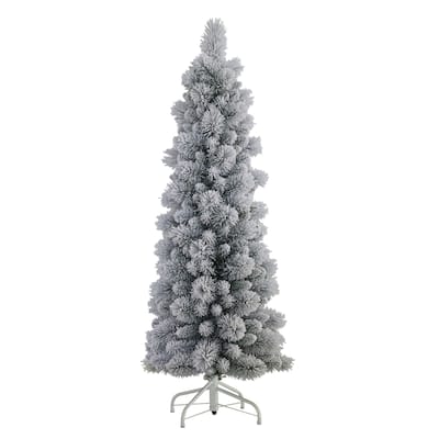 Puleo International 4.5' Flocked Pencil Artificial Christmas Tree with Stand, Green
