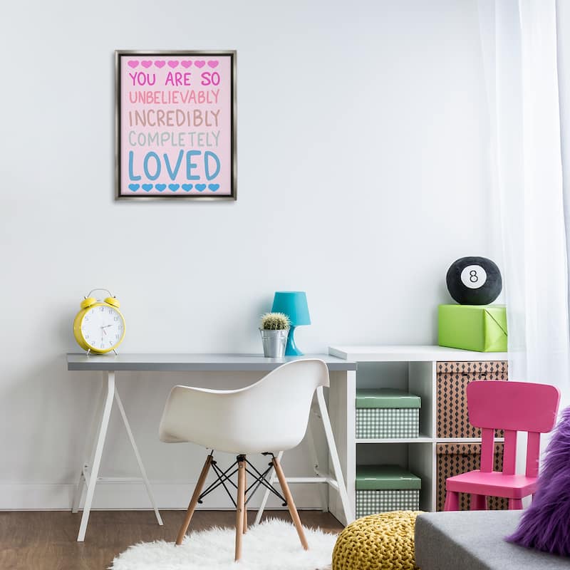 Stupell Incredibly Loved with Hearts Framed Floater Canvas Wall Art Design By Sweet Melody Designs