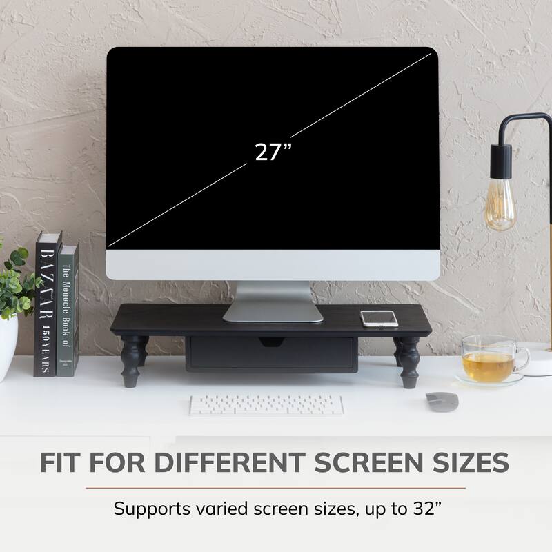 Jani Wood Monitor Stand Riser Desk - Ergonomic Design Stand, Desktop Organizer Table for Home, Office Workspace, Gaming Desk