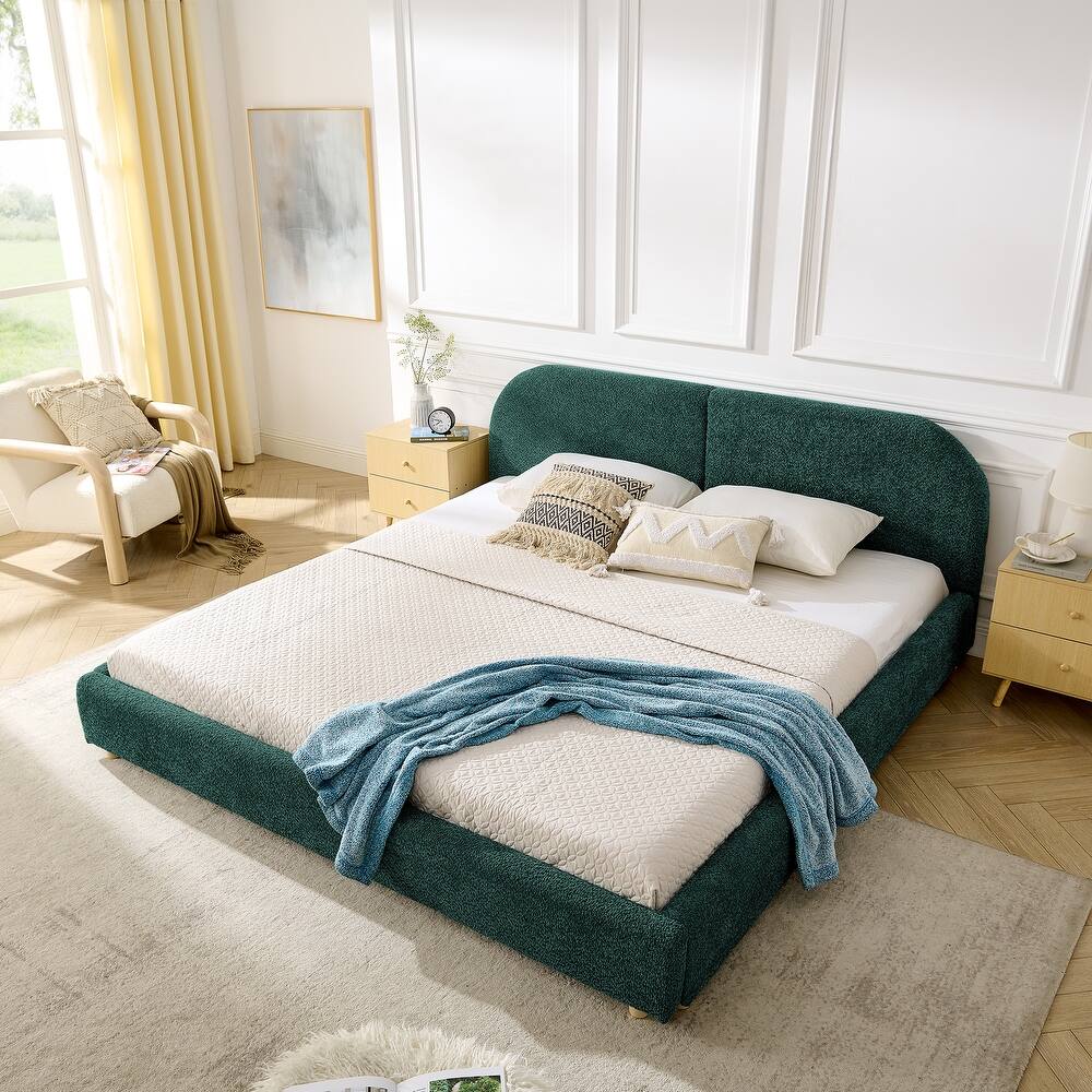 Stylish Curve-shaped Upholstered Platform Bed Frame Modern Minimalist Low Profile Bed with Curved Headboard Optional Storage Bed