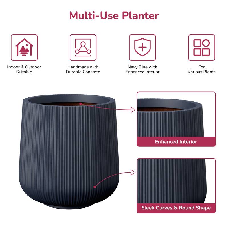 Concrete Tall Round Planter Pot with Drainage Holes