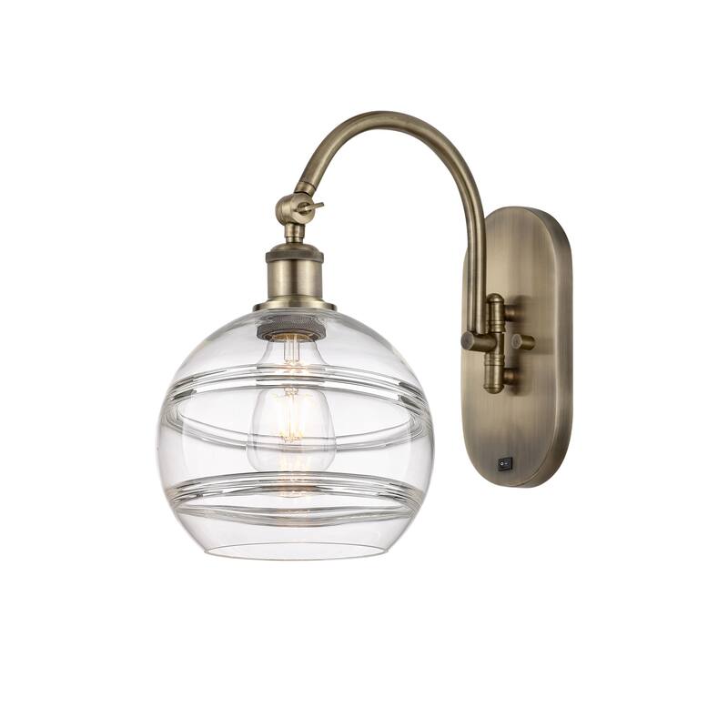 Innovations Lighting 518-1W-13-8 Rochester Sconce Rochester 13" Tall - Antique Brass / Clear