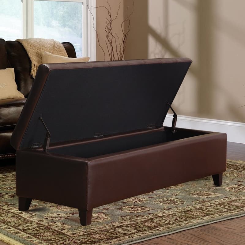 Adeco 50" Bonded Leather Storage Ottoman Bench