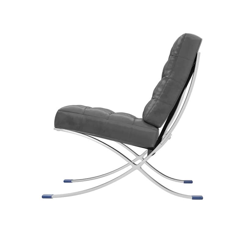 Mid Century Tufted Top Grain Leather Upholstered Lounge Chair