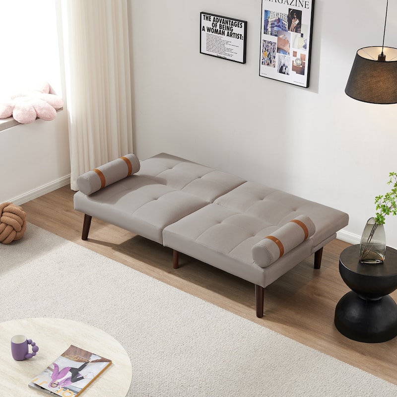 Convertible Sofa Bed Futon with Solid Wood Legs Linen Fabric