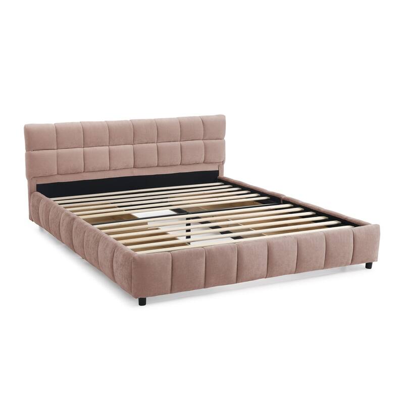 Chenille fabric Upholstered Bed with 4 drawers
