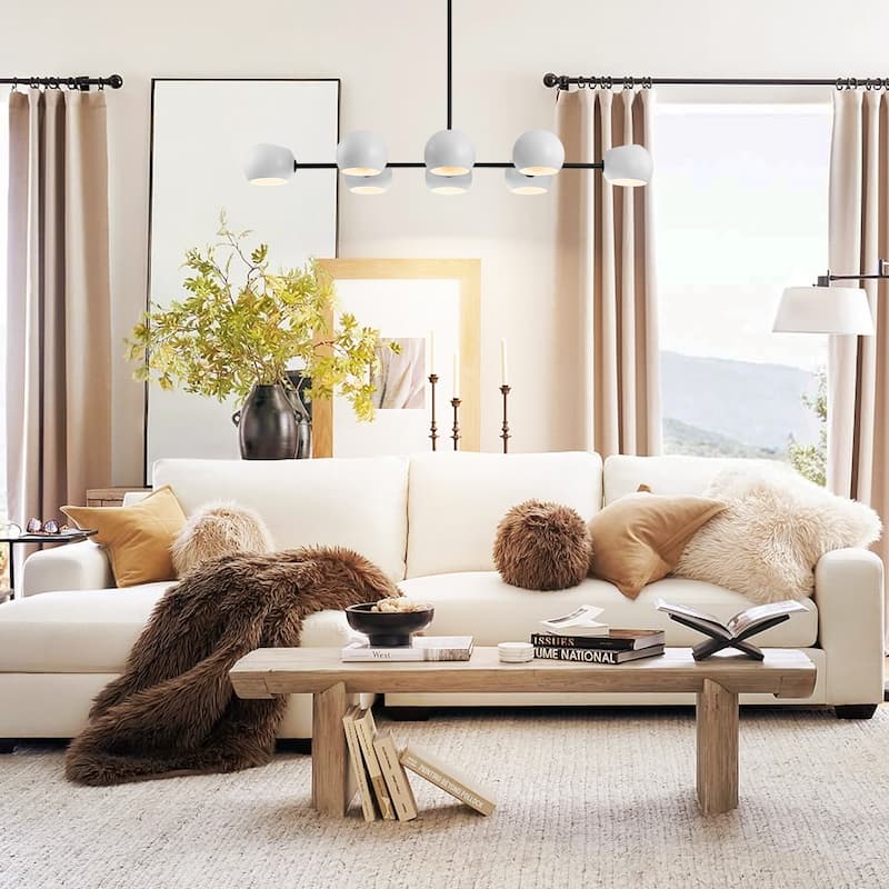 8-Light Modern Sputnik Branch Linear Pendant Metal/ Glass Globe Bubble Chandelier for Dining/ Living Room
