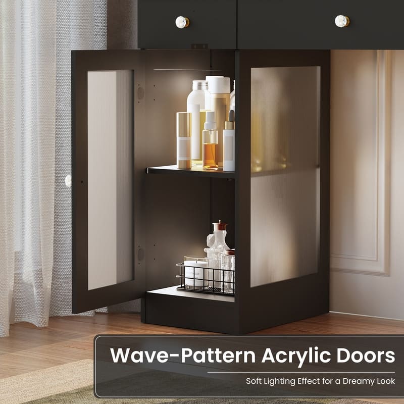 3-Drawer Black Makeup Vanity Desk with 43" LED Mirror, Charging Station with Storage Cabinets