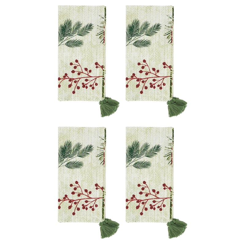 Holiday Table Napkins With Pine needle and Red Berry Design (Set of 4)