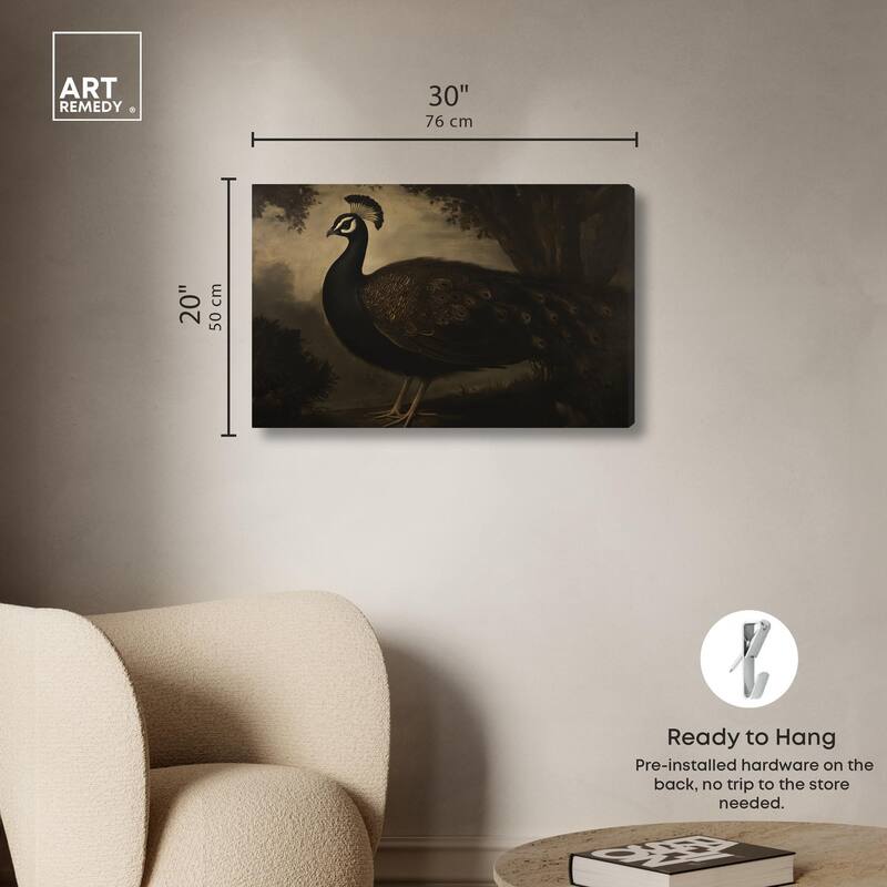Peacock in Monotone Canvas by Art Remedy, Gallery Wrapped