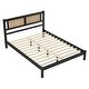 preview thumbnail 5 of 14, Queen Size Wooden Platform Bed with Natural Rattan Headboard, Exquisite Elegance with Minimalist Charm for Bedroom, Black