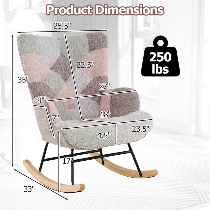 Gymax Nursery Rocking Chair Upholstered Boucle Fabric Nursing Armchair