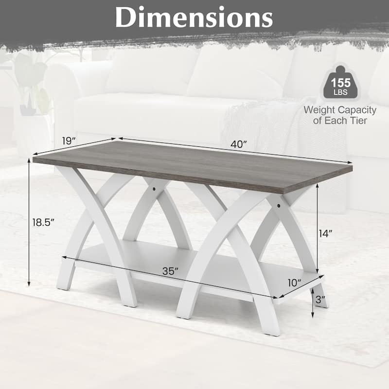 Gymax 40'' Coffee Table w/ Storage Shelf w/X-shaped Legs for Living