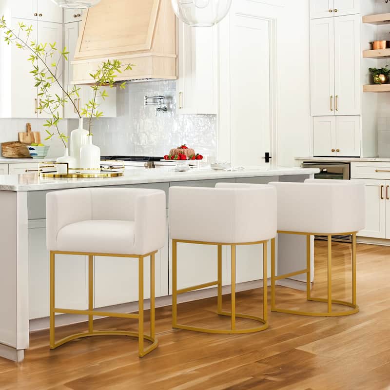 26 in. Counter Height Low Back Bar Stool with Metal Frame Modern Barrel Fabric Bar Stool for Kitchen Island