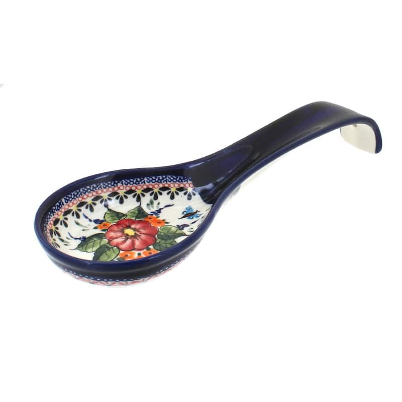 Blue Rose Polish Pottery 1178 Zaklady Large Spoon Rest - Floral Butterfly