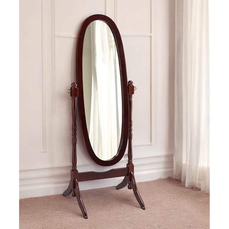 HomeRoots 59" Brown Cherry Oval Framed Cheval Standing Mirror - 20